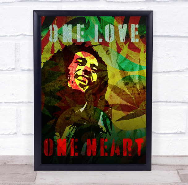 Bob Marley One Love Ganja Leaves Jamaica Music Song Lyric Wall Art Print