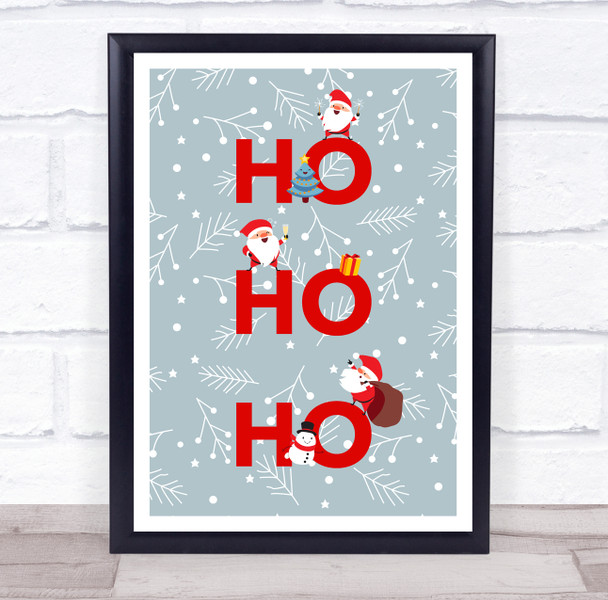 Santa Figures Grey Snow Christmas Ho Ho Ho Wall Art Print
