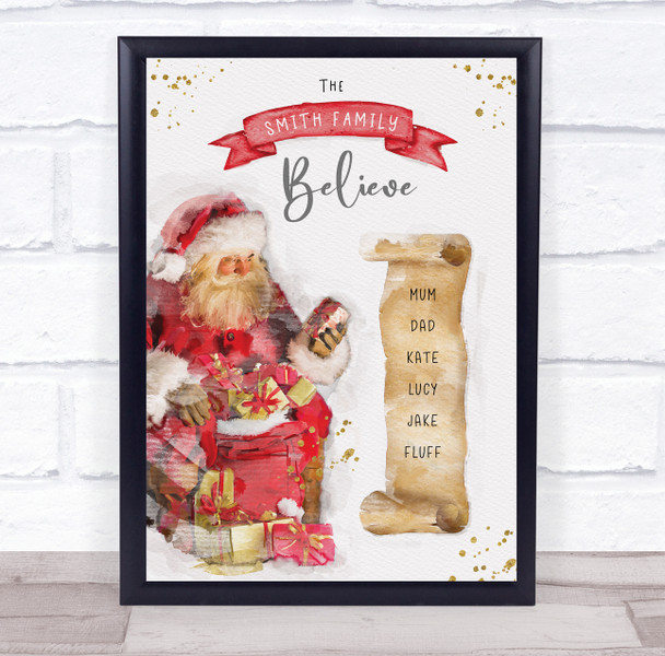 Personalized Family Names Santa Father Christmas Believe Event Sign Print