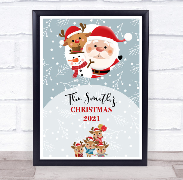 Personalized Family Name Snow Cartoon Characters Christmas Event Sign Print