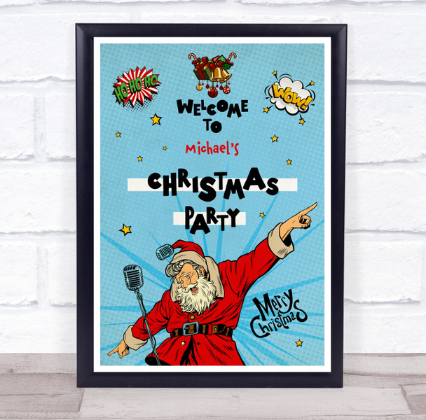 Personalized Wow Welcome To Christmas Party Blue Christmas Event Sign Print