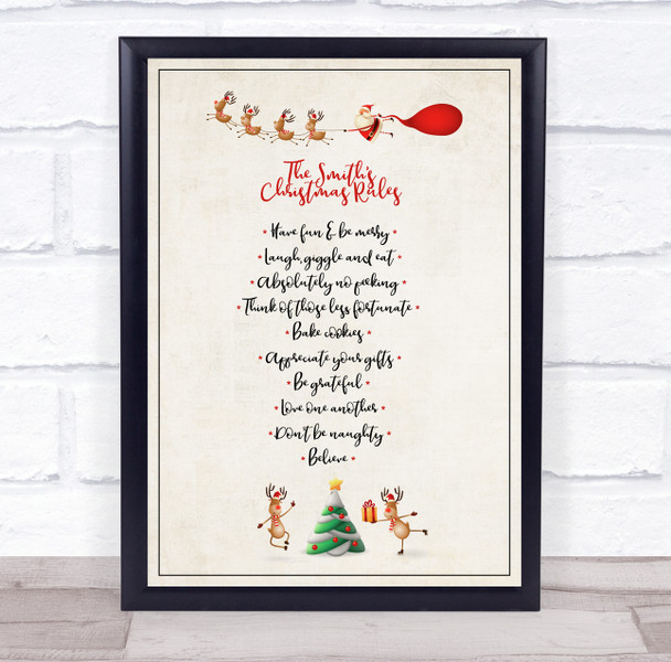 Personalized Family Name Skating Reindeer Christmas Rules Event Sign Print