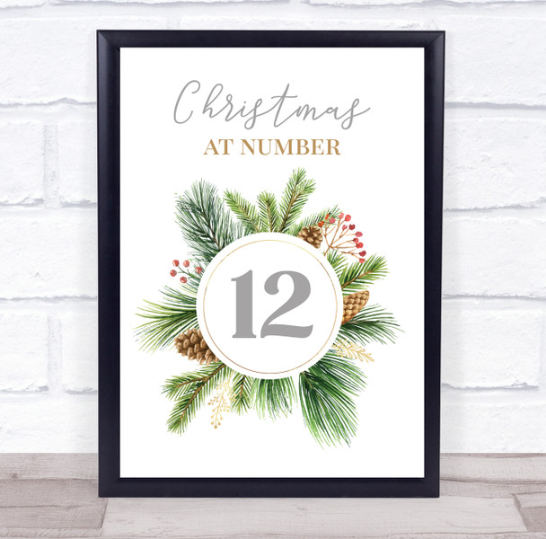 Personalized Christmas at House Number Wreath Event Sign Wall Art Print