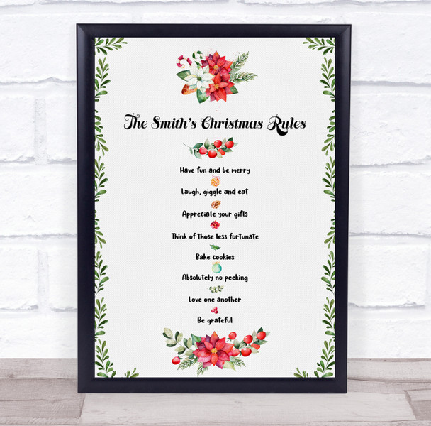 Personalized Watercolour Family Christmas Rules Event Sign Print