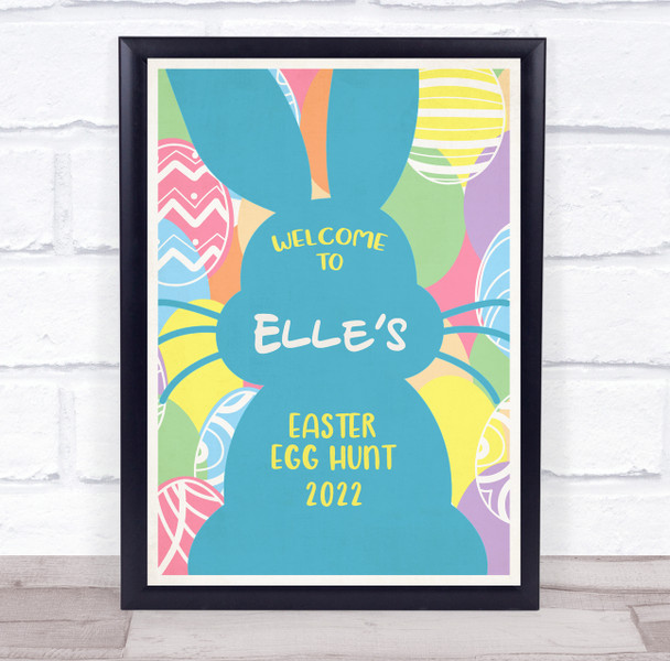 Personalized Welcome To Easter Egg Hunt Blue Bunny Event Sign Print