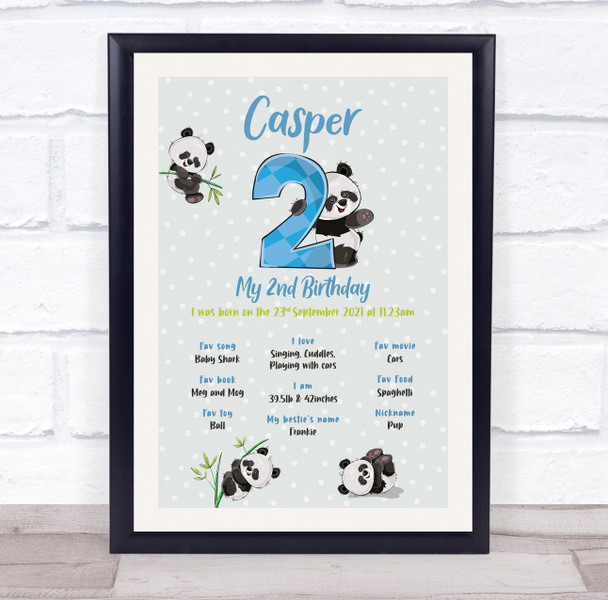 2nd Birthday Favourite Things Milestones Achievements Interests Gift Print