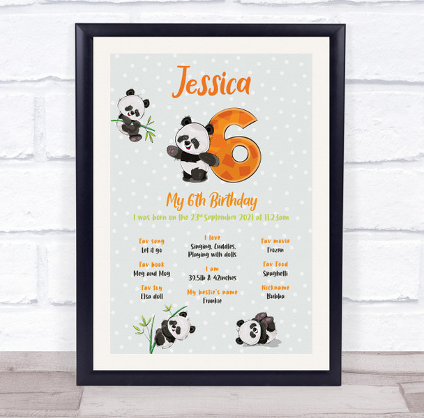 6th Birthday Favourite Things Milestones Achievements Interests Gift Print