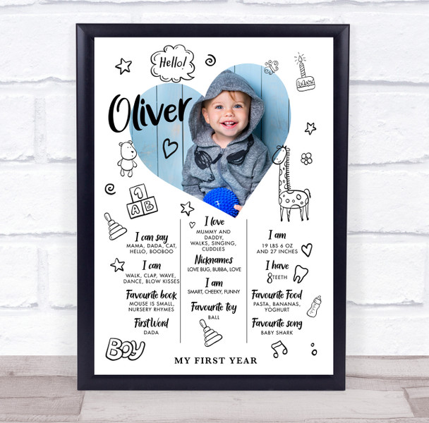 Any Age Birthday Favourite Things Interests Milestones Doodle Boy Photo Print