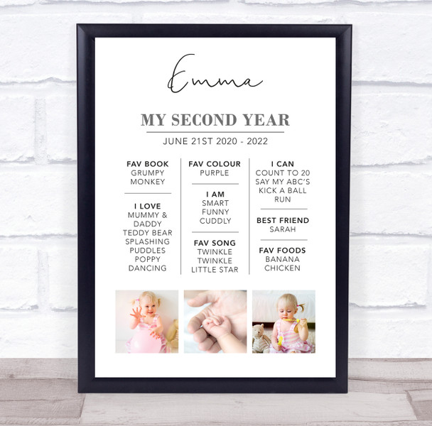 Any Age Birthday Baby Achievements Milestones Interests 3 Photos Gift Print