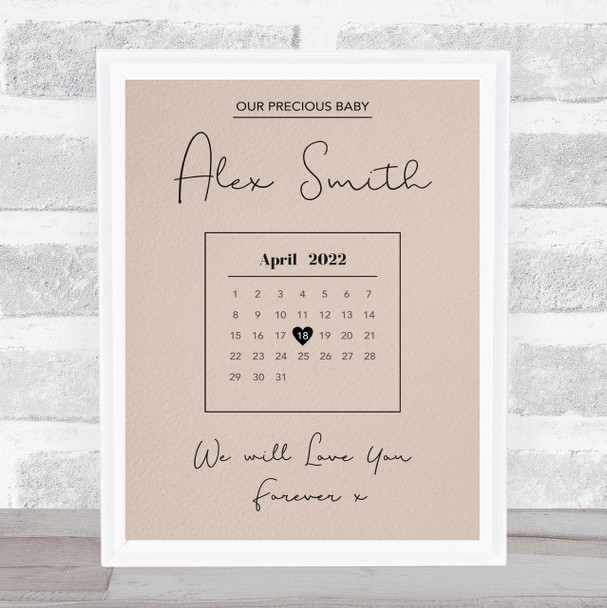 Precious Baby Due Date Birthday Special Date Calendar Memorial Coral Print