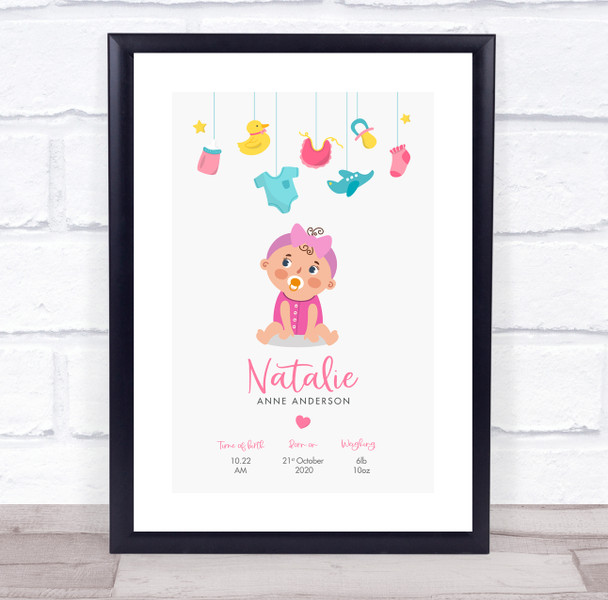 New Baby Birth Details Christening Nursery Toys Girl Keepsake Gift Print