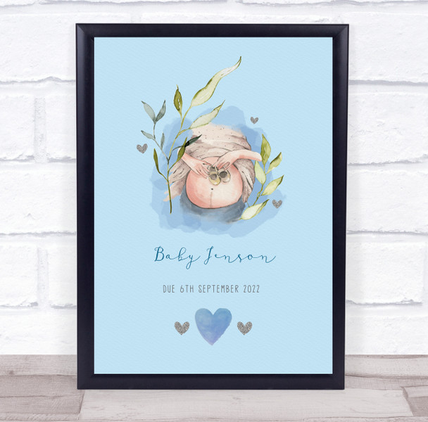 Baby Pregnancy Blue Due Date Keepsake Gift Print