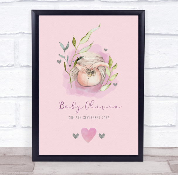 Baby Pregnancy Pink Due Date Keepsake Gift Print