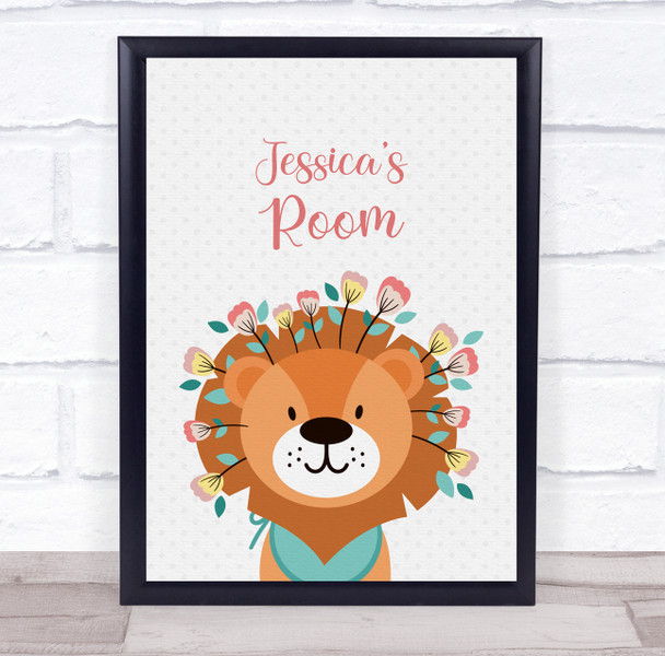 Lion With Flowers Room Personalised Children's Wall Art Print