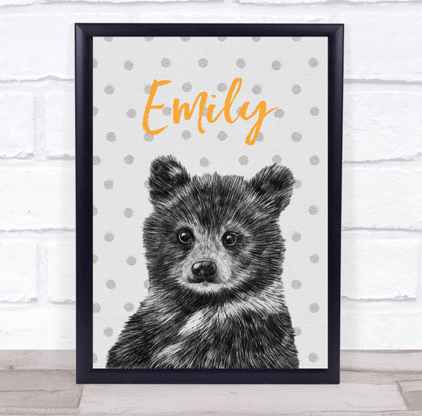 Hand Drawn Baby Bear Personalised Children's Wall Art Print