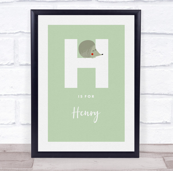 Initial Letter H With Hedgehog Personalised Children's Wall Art Print