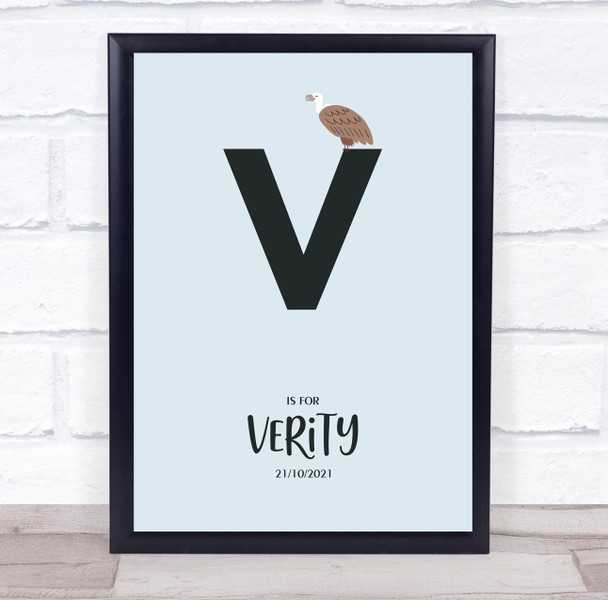 Initial Letter V With Vulture Personalised Children's Wall Art Print