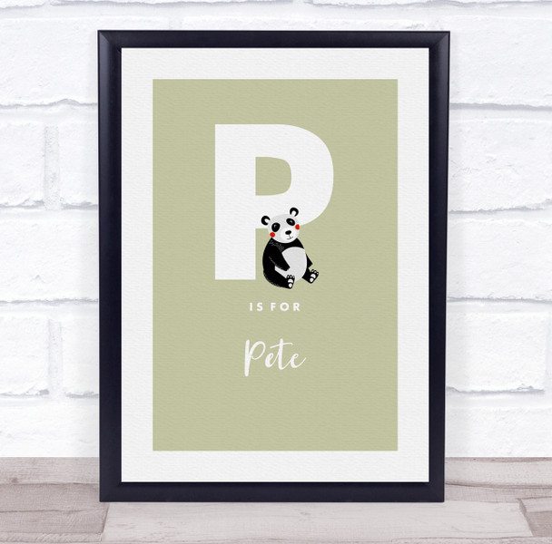 Initial Letter P With Panda Personalised Children's Wall Art Print