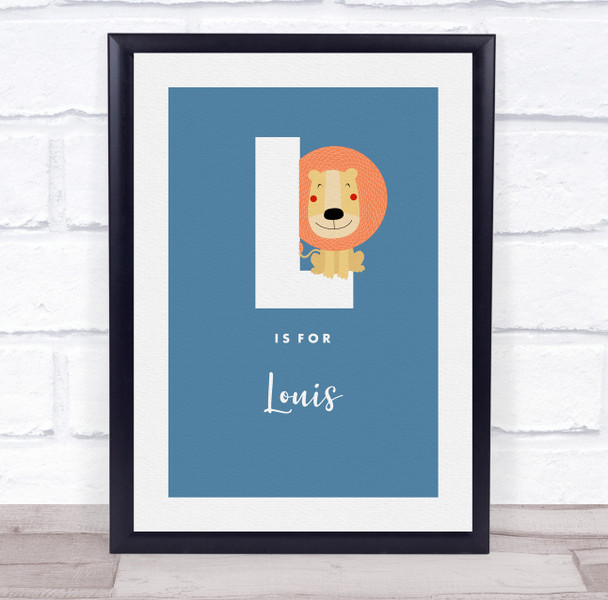 Initial Letter L With Lion Personalised Children's Wall Art Print