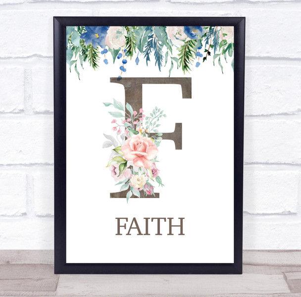 Floral Any Name Initial F Personalised Children's Wall Art Print