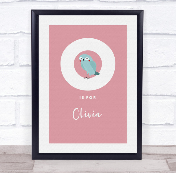 Initial Letter O With Owl Personalised Children's Wall Art Print
