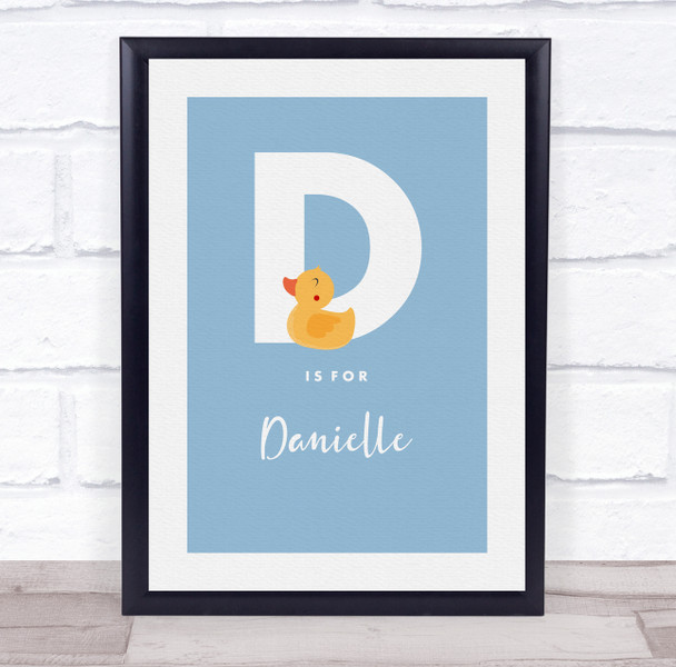 Initial Letter D Duck Personalised Children's Wall Art Print