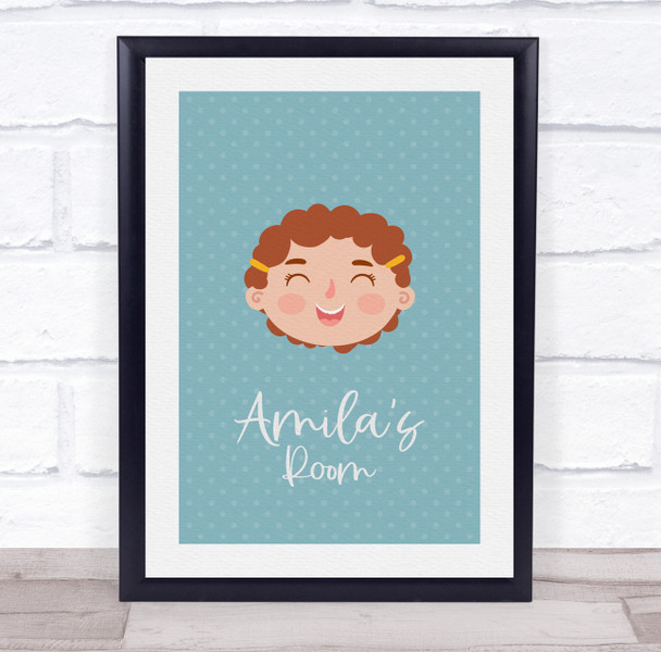 Face Of Girl With Curly Brown Hair Room Personalised Children's Wall Art Print