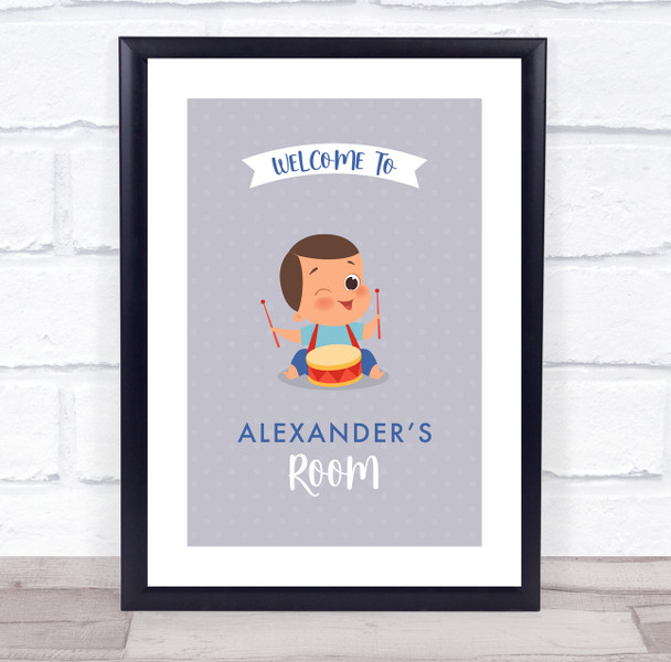 Dark Brown Hair Boy Playing Toy Room Personalised Children's Wall Art Print