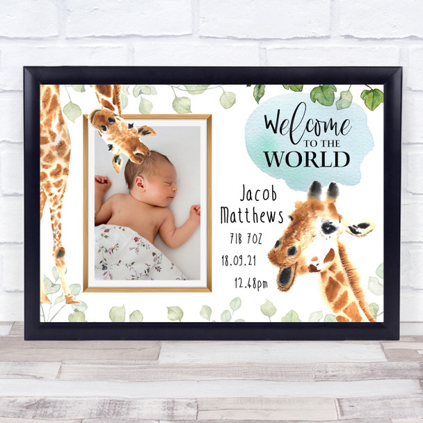 New Baby Birth Details Christening Nursery Giraffe Photo Keepsake Gift Print