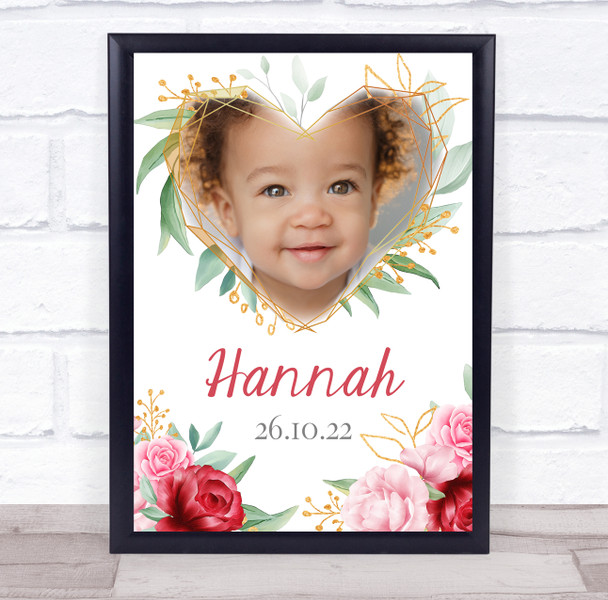 Birth Details Nursery Christening New Baby Rose Photo Keepsake Gift Print