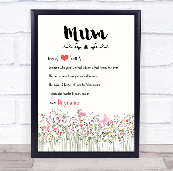 Mum Dictionary Definition Spring Flowers Personalized Gift Art Print