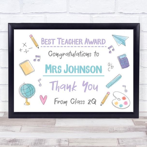 Best Teacher Award Thank You Teacher From Class Personalized Gift Art Print