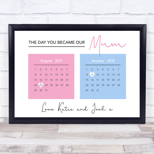 Minimal Day You Became Our Mum X2 Personalized Gift Art Print