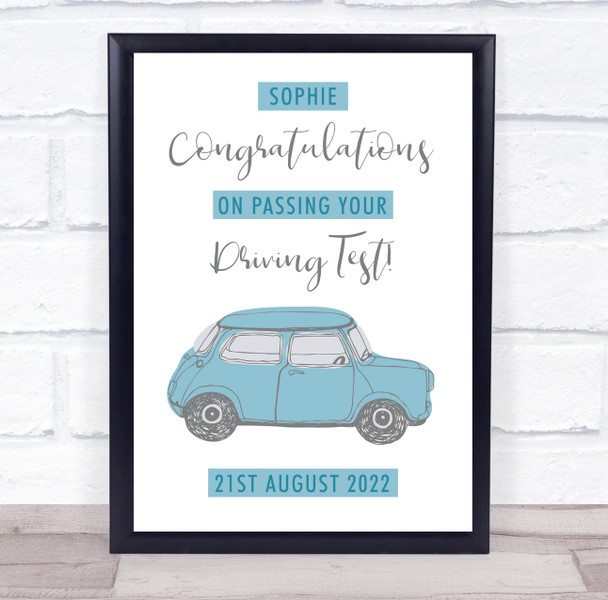 Passing Driving Test Congratulations Blue Car Personalized Gift Art Print