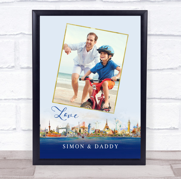 Father & Son Photo Around The World Personalized Gift Art Print