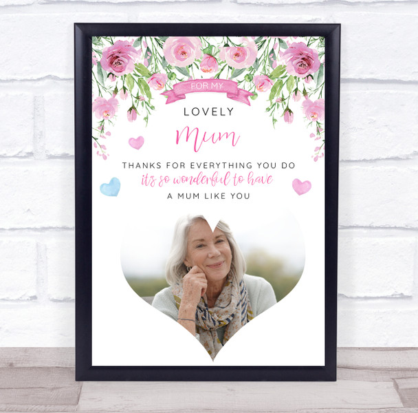 Lovely Mum Photo Flower Wall Personalized Gift Art Print