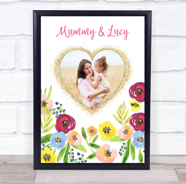 Mummy Flowers Photo Heart Personalized Gift Art Print