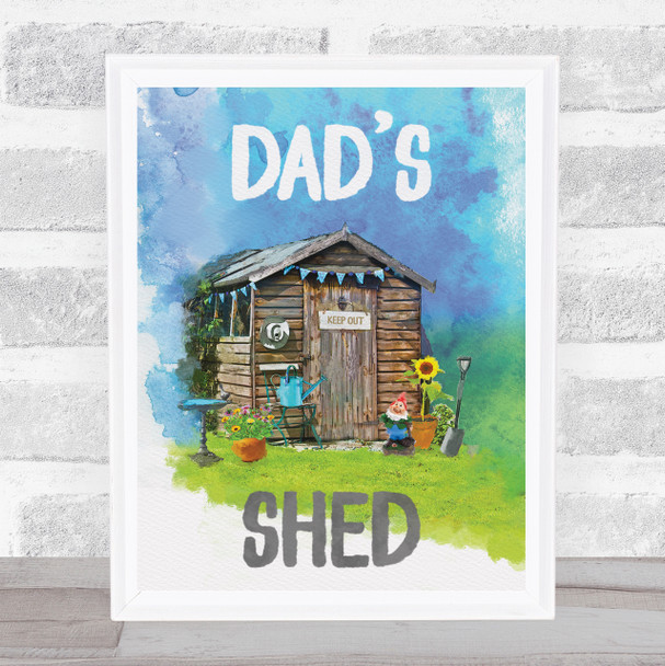 Dad's Shed Scene Painted Blue Green Personalized Wall Art Gift Print