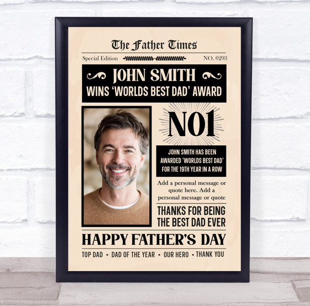 World's Best Dad Newspaper Photo Personalized Wall Art Gift Print