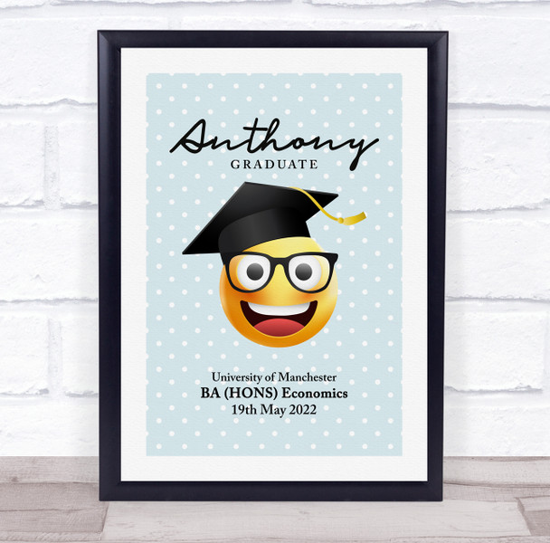 Blue Background Graduate Male Emoji Graduation Personalized Wall Art Gift Print