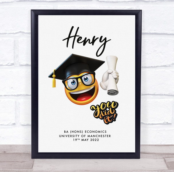 Graduate Smiling Emoji Graduation Personalized Wall Art Gift Print