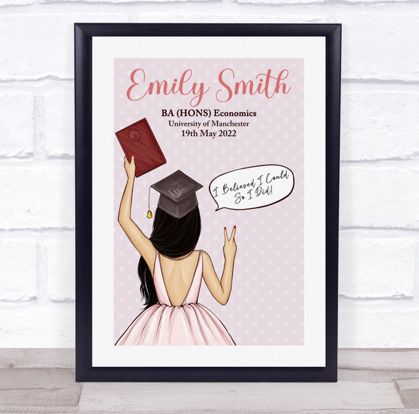 Pink Background Dark Hair Graduate Girl Graduation Congratulations Gift Print