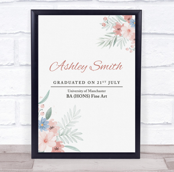 Watercolour Floral Graduation Congratulations Personalized Wall Art Gift Print