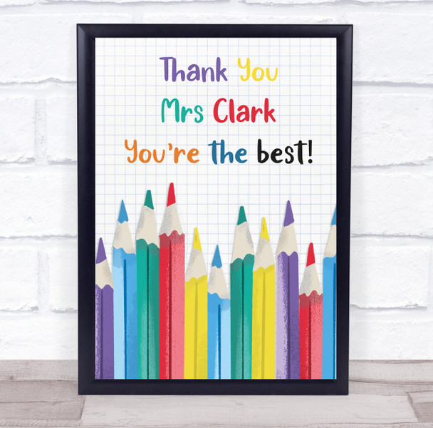 Thank You Teacher Pencils Colourful Personalized Wall Art Gift Print