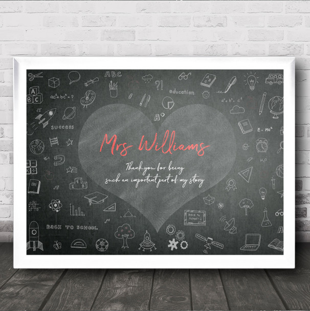 Chalk Board Style Thank You Teacher Personalized Wall Art Gift Print