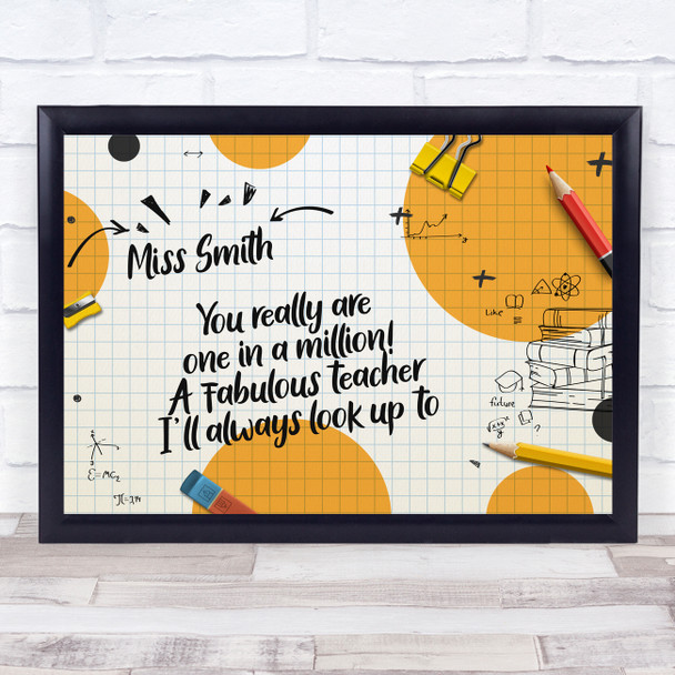 School Elements Yellow Circle Thank You Teacher Personalized Wall Art Gift Print