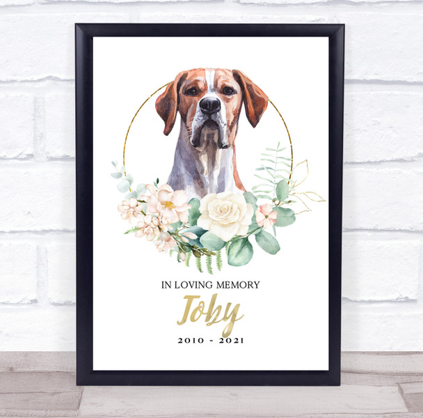 Boxer Pet Memorial Peach Gold Floral Wreath Personalized Gift Print