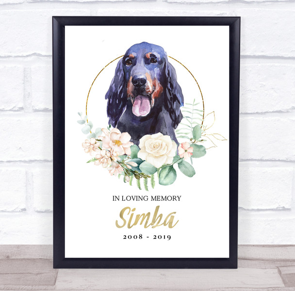 Cocker Spaniel Pet Memorial Peach Gold Floral Wreath Personalized Gift Print