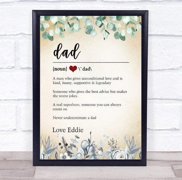 Dictionary Definition Dad Heart Vintage Floral Personalized Gift Print