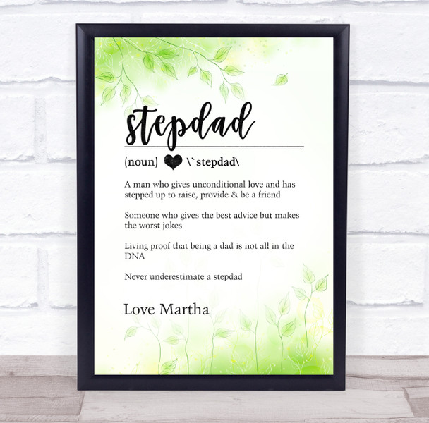 Dictionary Definition Stepdad Green Spring Leaves Personalized Gift Print